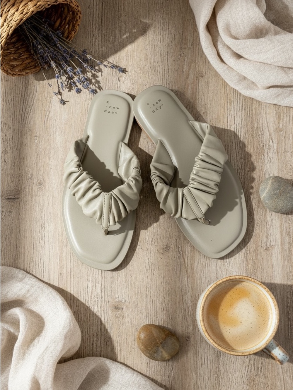 a new day Sage Ruched Toe-Post Slide Sandals